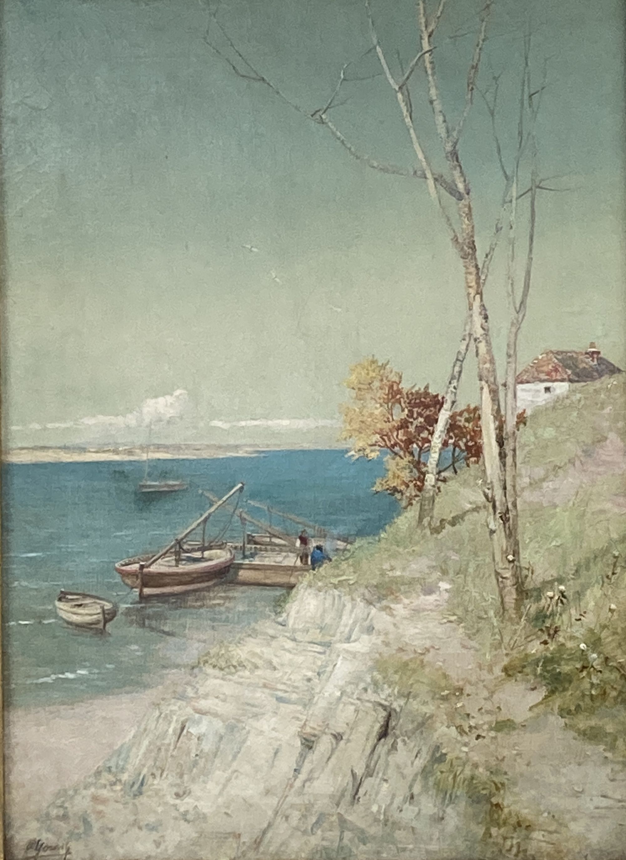 Young, oil on canvas, Italian coastal landscape, signed, 67 x 50cm